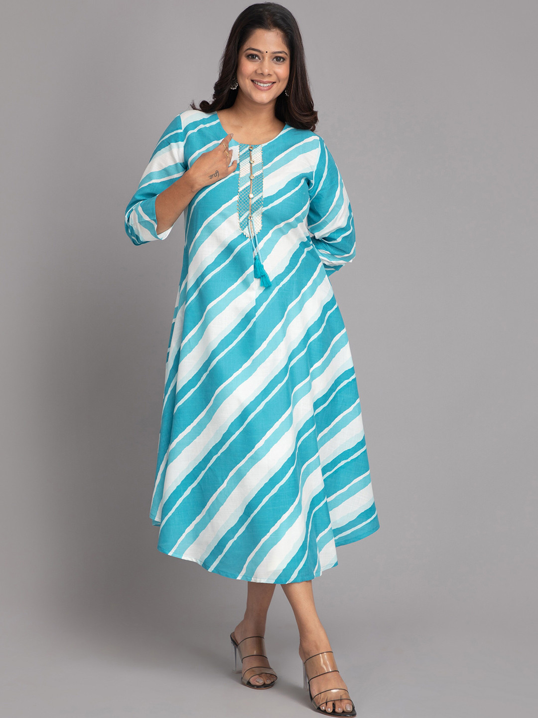 

SUTI Striped A-Line Midi Dress, Blue