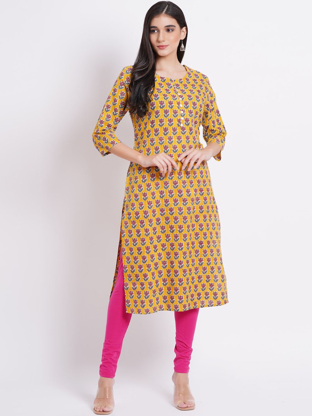 

SUTI Ethnic Motifs Printed Cotton Straight Kurta, Mustard