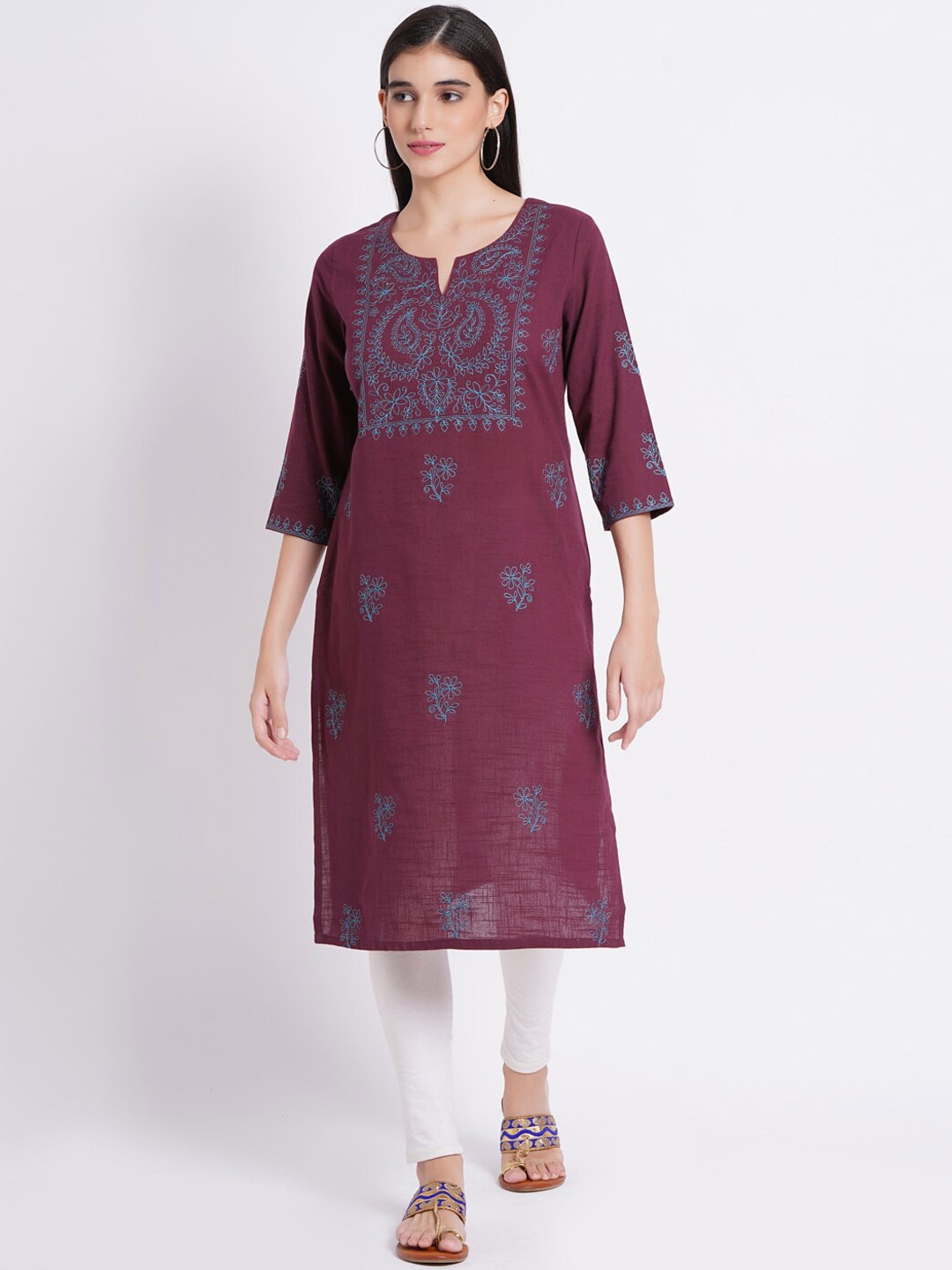 

SUTI Ethnic Motif Embroidered Cotton Straight Kurta, Purple