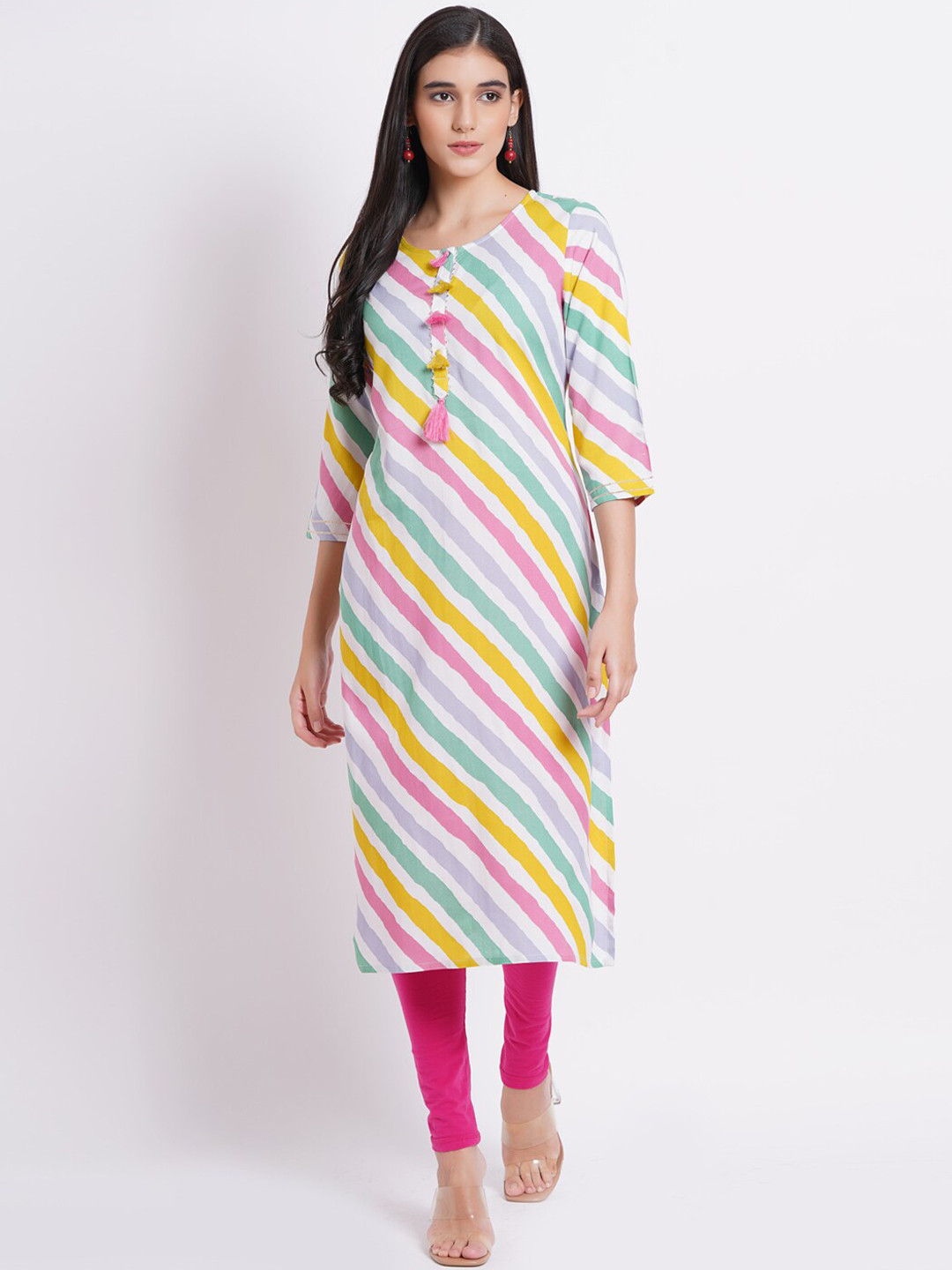

SUTI Leheriya Printed Straight Kurta, Yellow