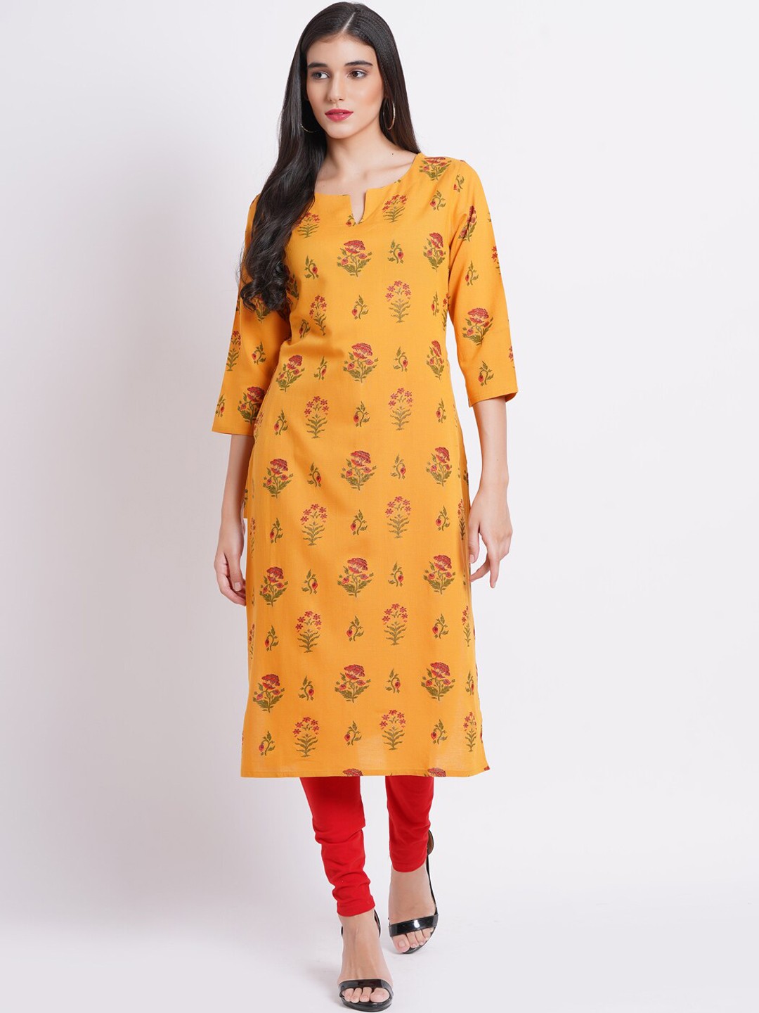 

SUTI Floral Printed Straight Kurta, Orange