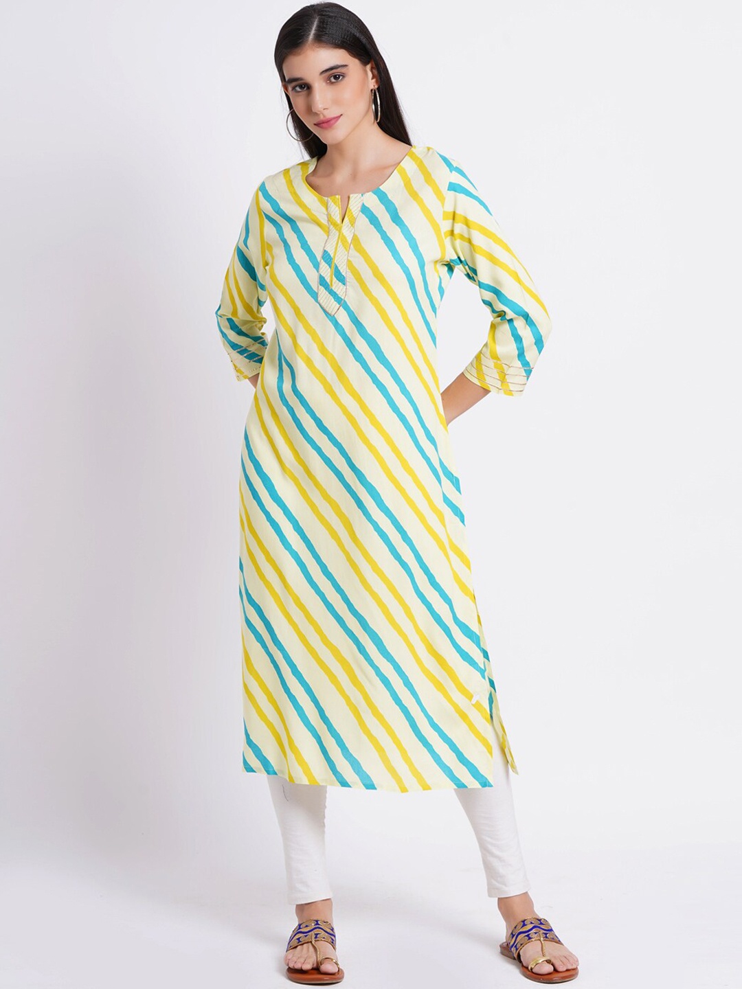 

SUTI Leheriya Printed Straight Kurta, White