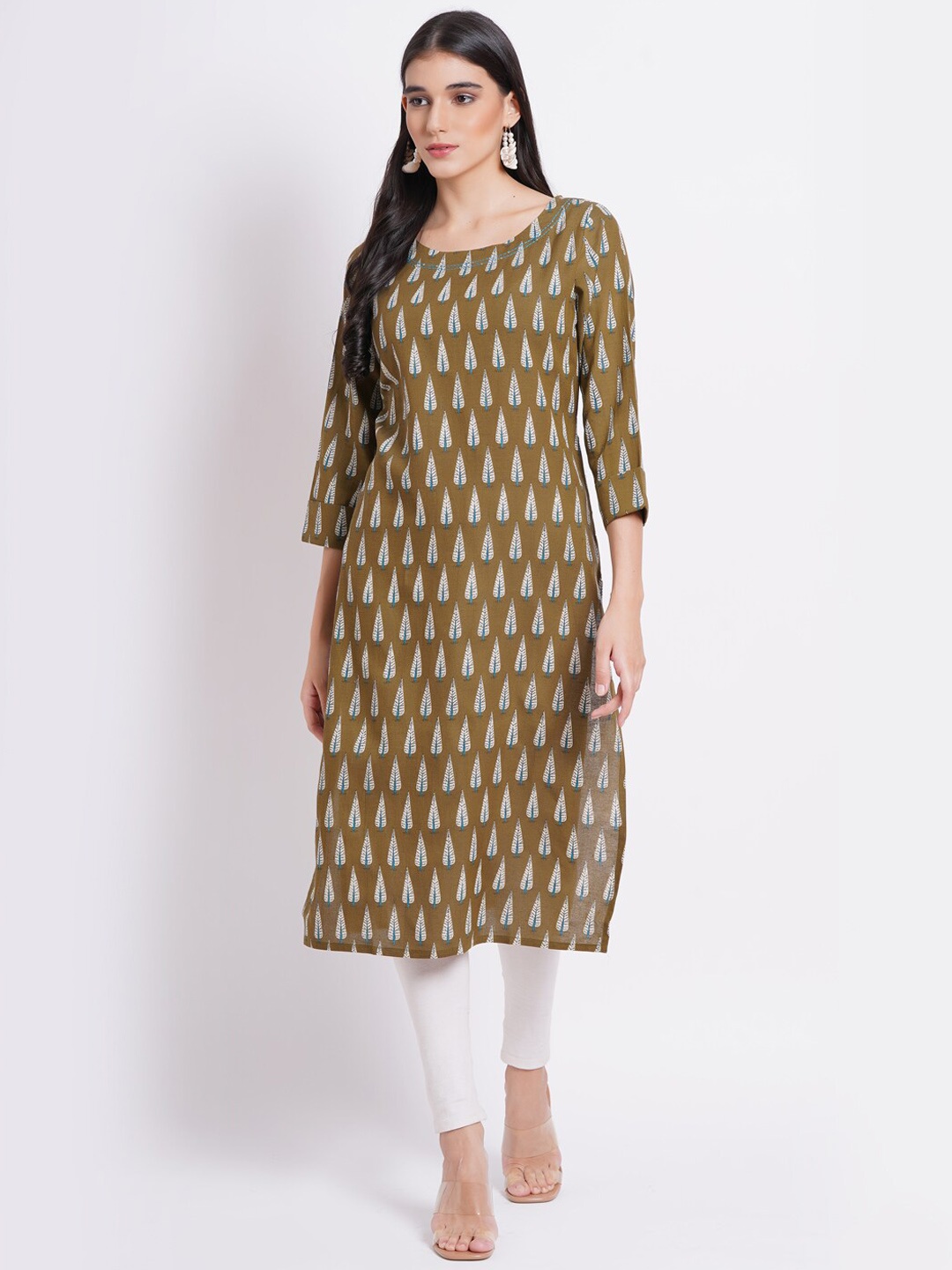 

SUTI Ethnic Motifs Printed Straight Kurta, Olive