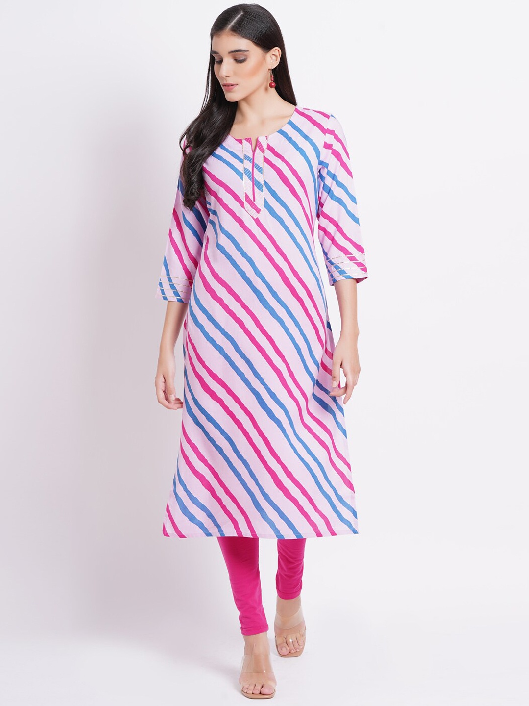 SUTI Striped Thread Work Straight Kurta, White