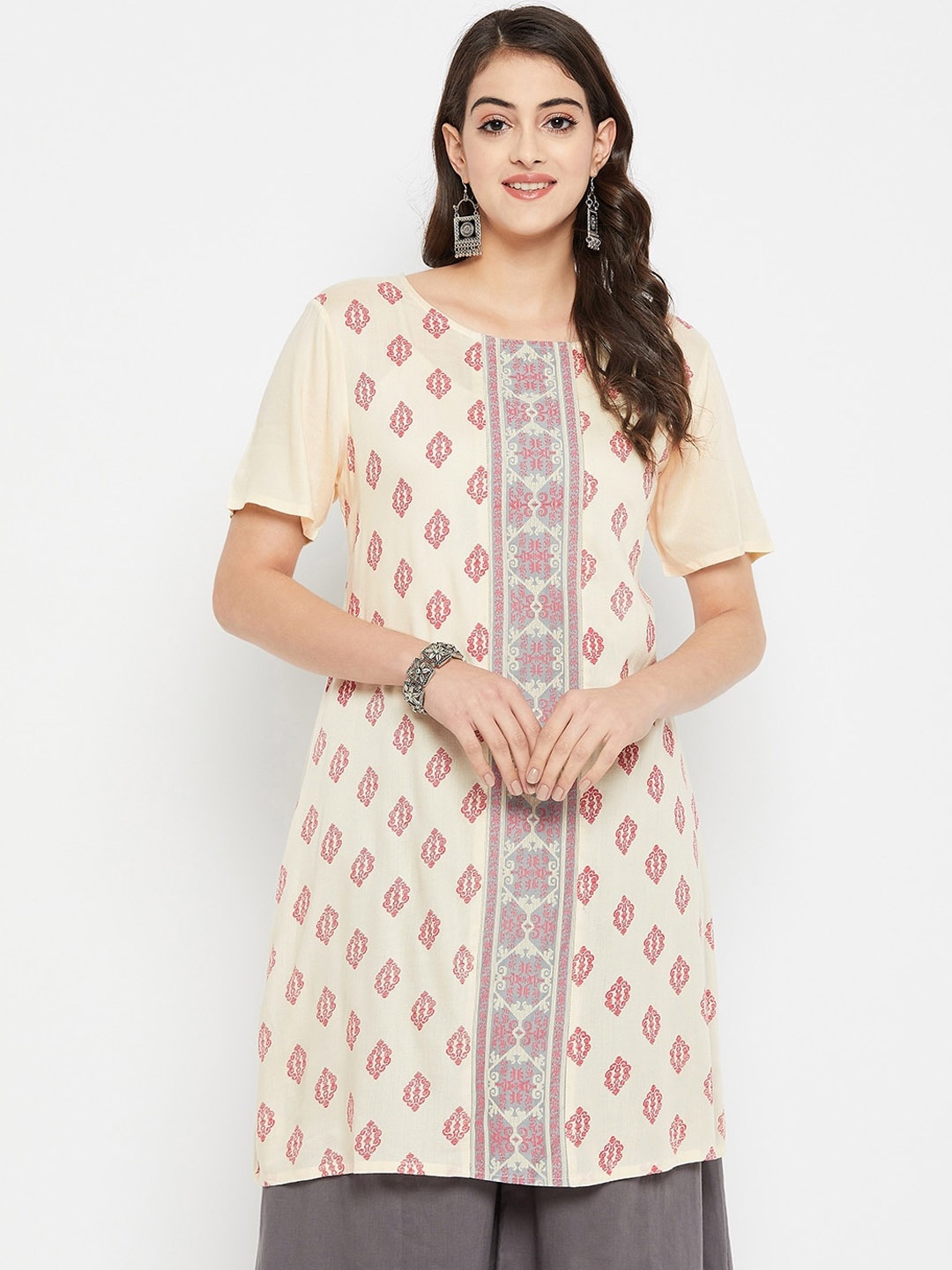 

Nuwah Ethnic Motifs Printed Straight Kurta, Beige