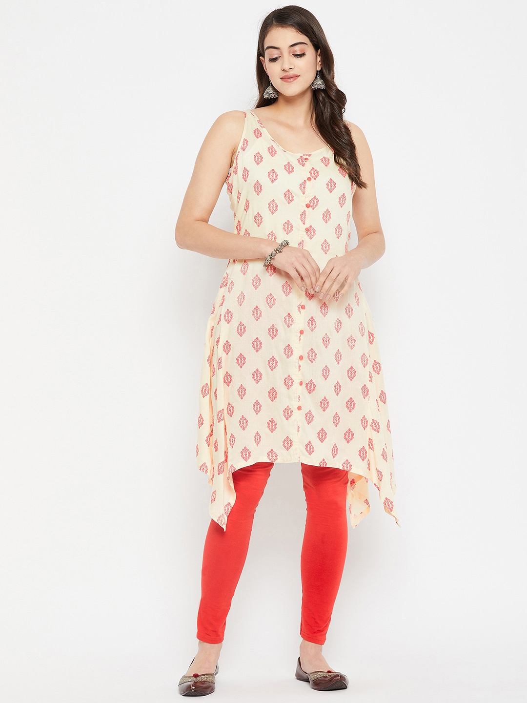 

Nuwah Floral Printed Asymmetric Kurta, Beige