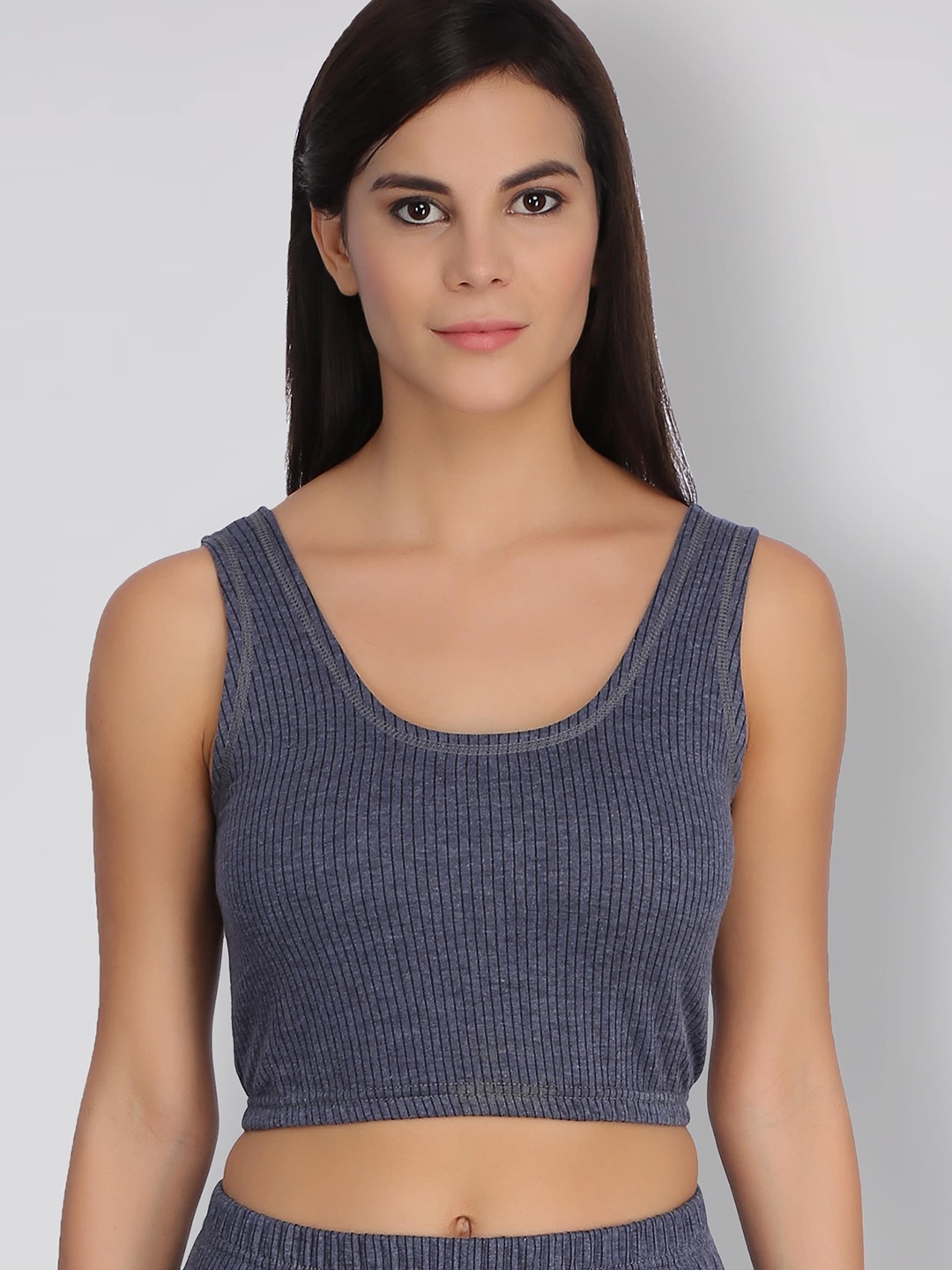 

SELFCARE Ribbed Crop Thermal Top, Navy blue