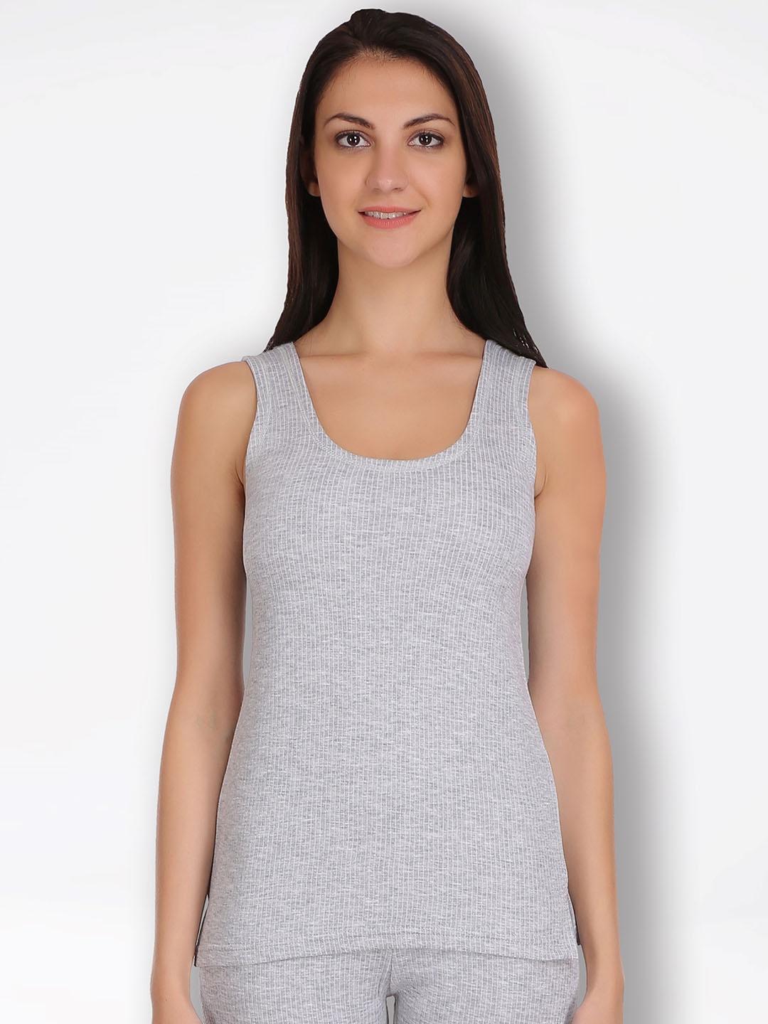 

SELFCARE Ribbed Round Neck Thermal Top, Grey