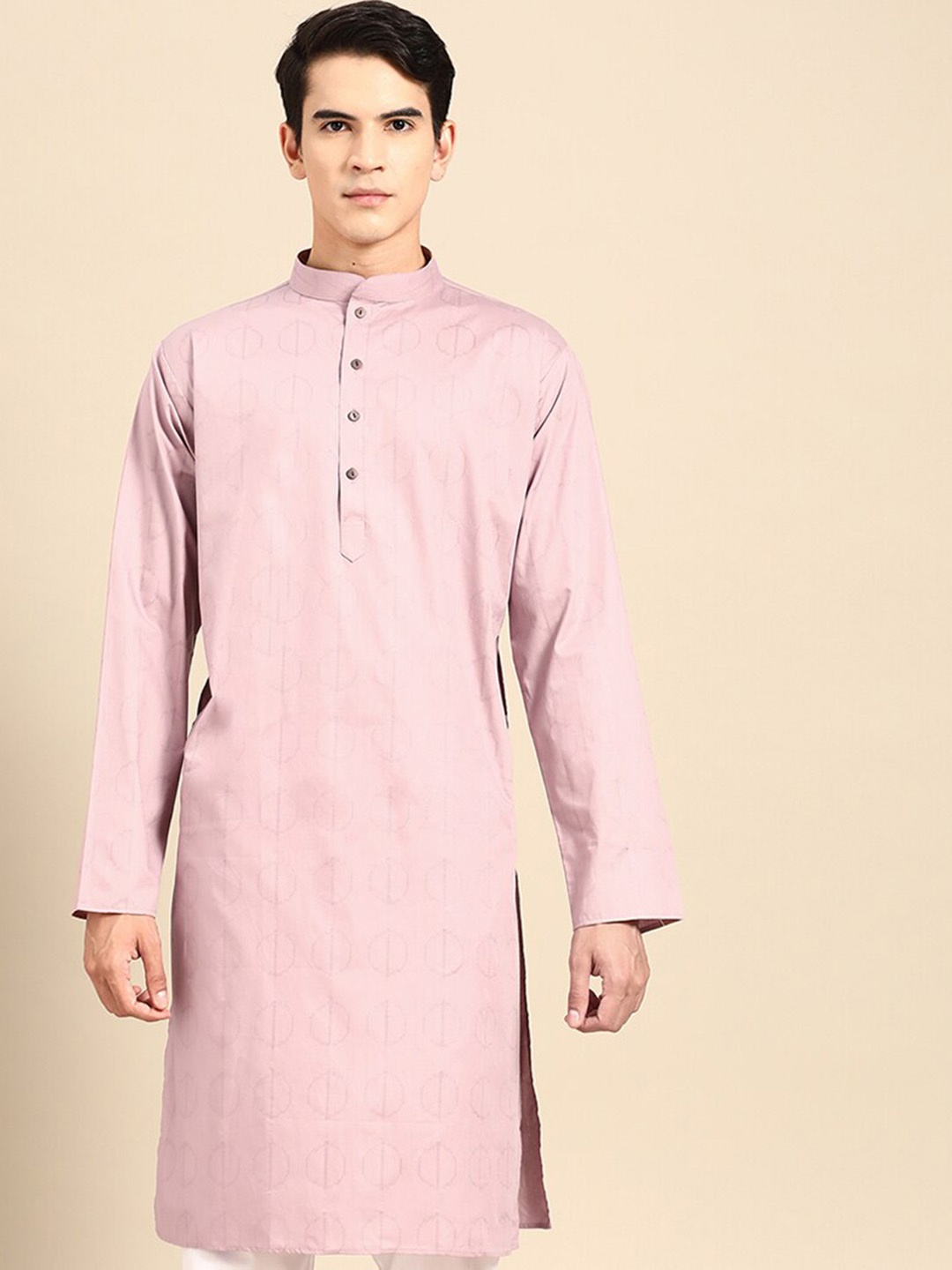 

MANQ Geometric Woven Design Pure Cotton Straight Kurta, Mauve