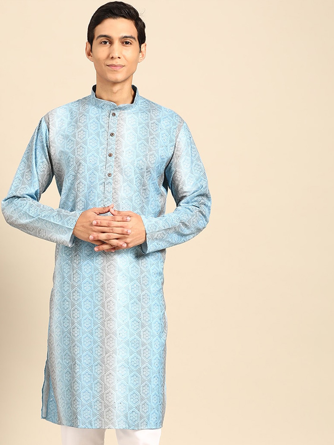 

MANQ Ethnic Motifs Printed Sequinned Kurta, Blue