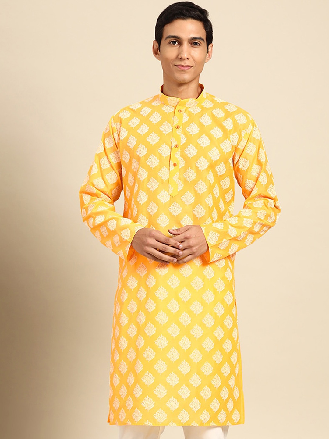

MANQ Ethnic Motifs Embroidered Straight Kurta, Yellow