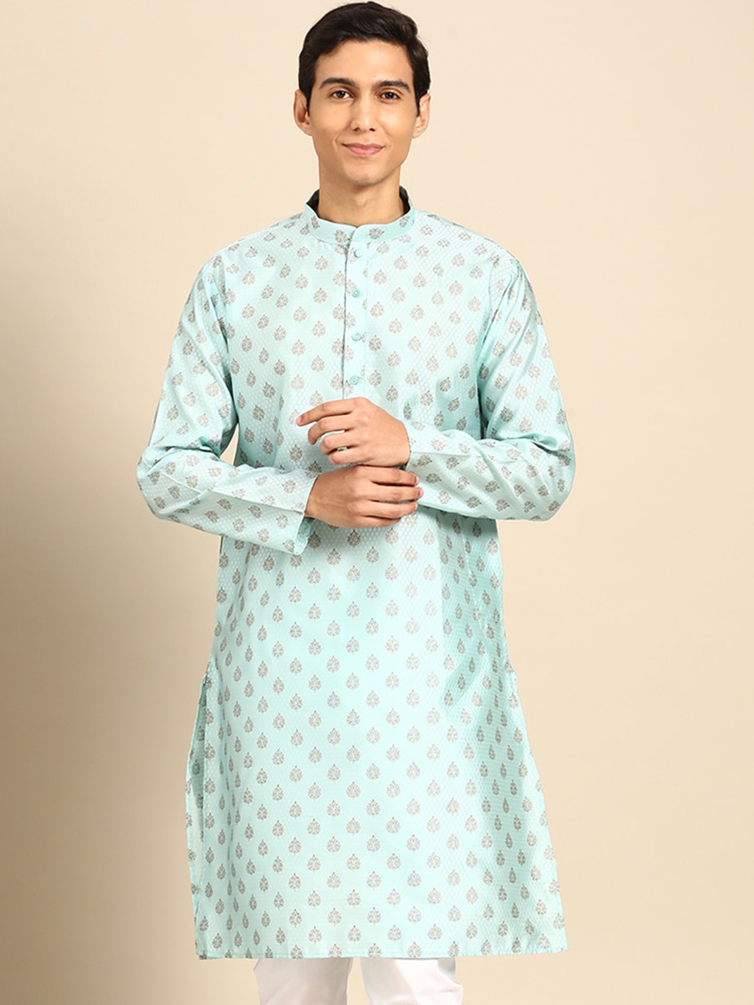 

MANQ Ethnic Motifs Woven Design Kurta, Green