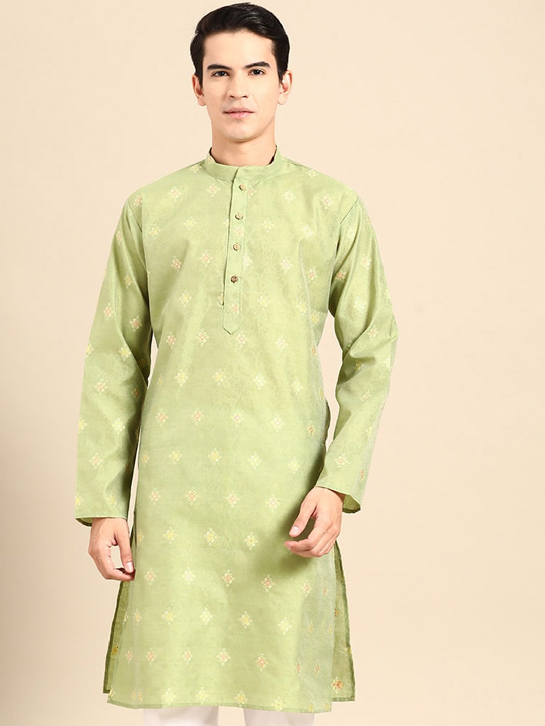 

MANQ Ethnic Motifs Woven Design Straight Kurta, Olive