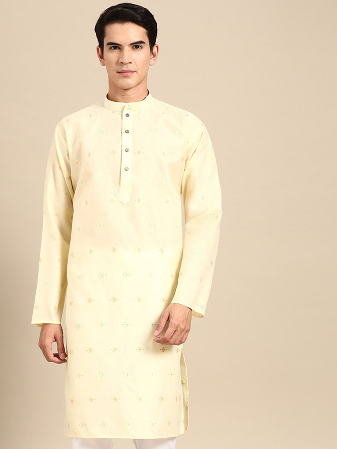 

MANQ Ethnic Motifs Printed Straight Kurta, Cream
