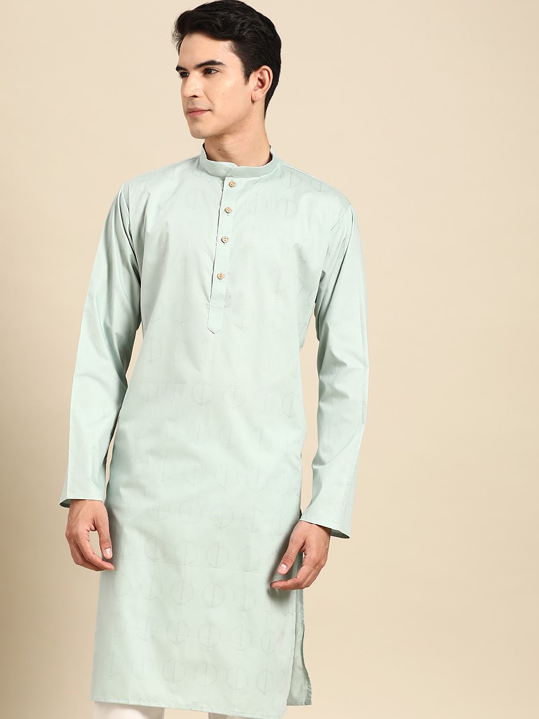 

MANQ Mandarin Collar Cotton Kurta, Sea green