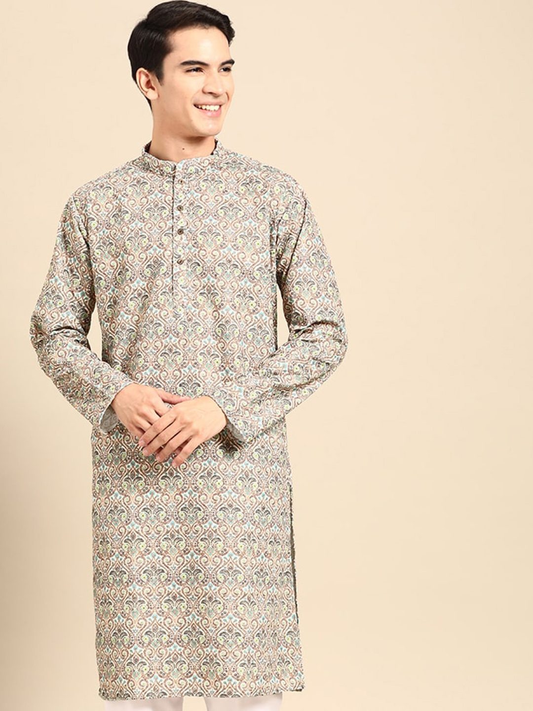 

MANQ Floral Embroidered Cotton Kurta, White