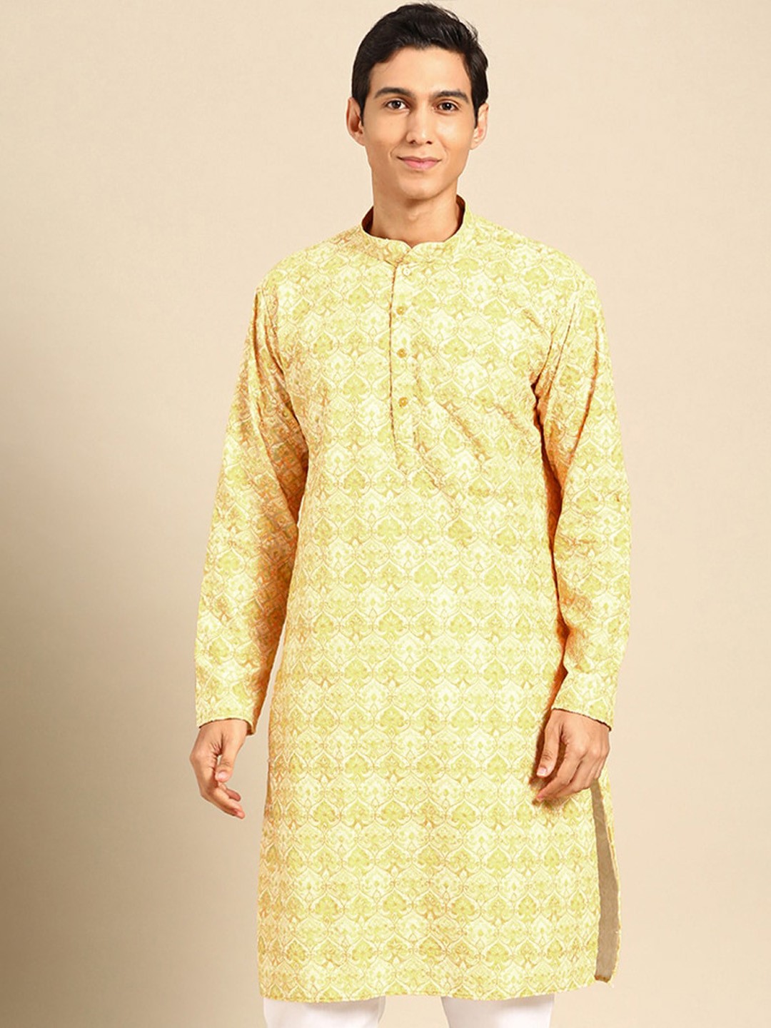

MANQ Ethnic Motifs Embroidered Cotton Kurta, Yellow