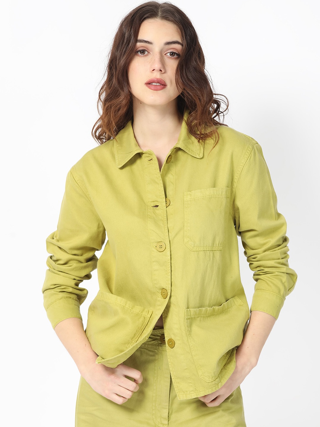 

RAREISM Spread Collar Cotton Shacket, Green