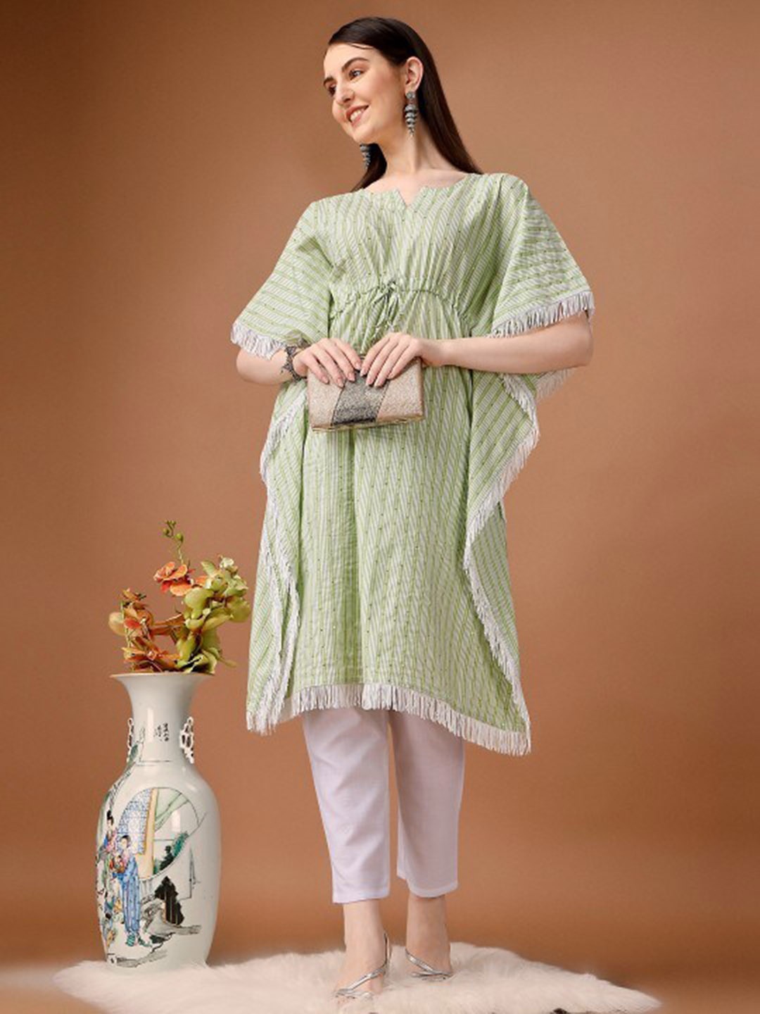 

Anouk Vertical Striped Sequinned Embellished Kaftan Kurta, Green