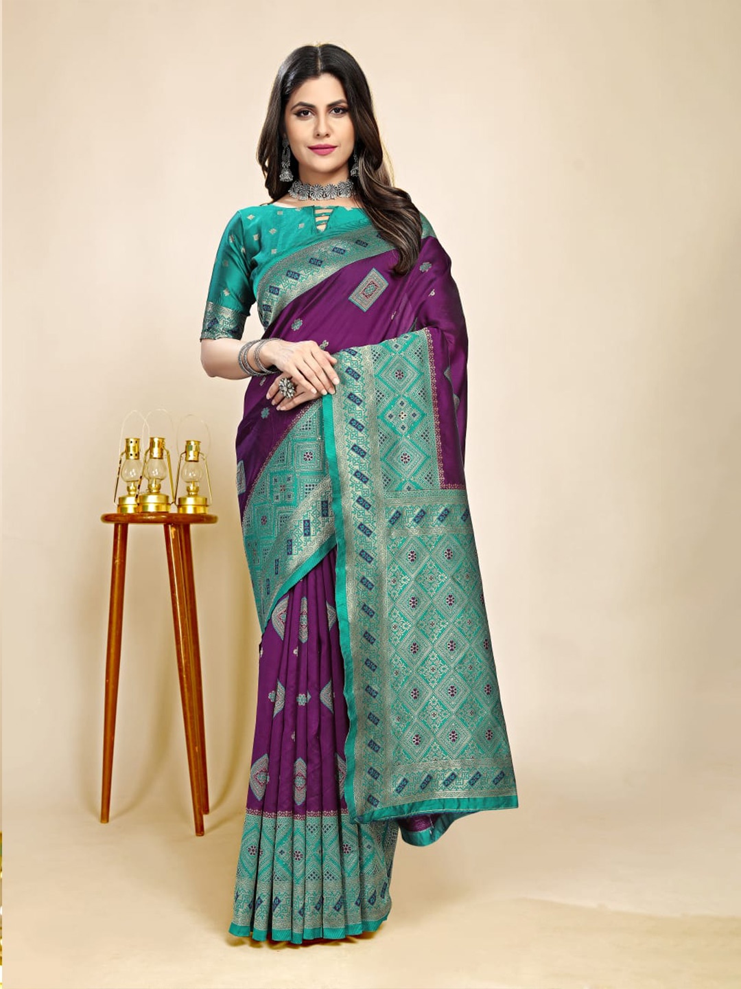 

BAESD Woven Design Zari Silk Blend Saree, Purple