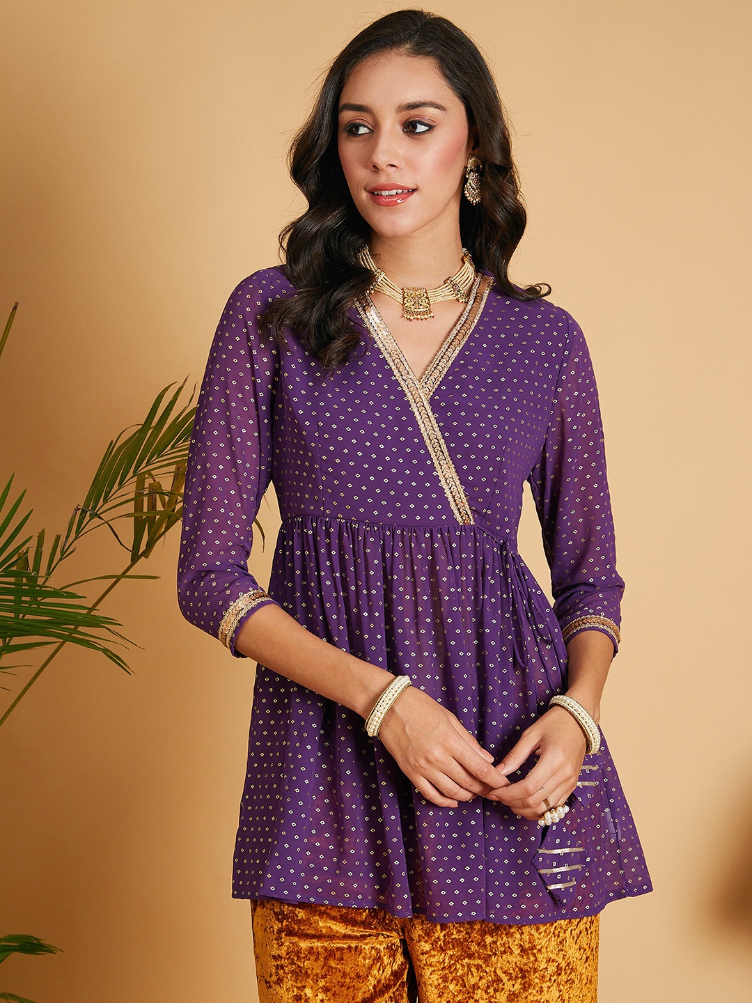 

Shae by SASSAFRAS Geometric Printed Georgette Empire Longline Top, Purple