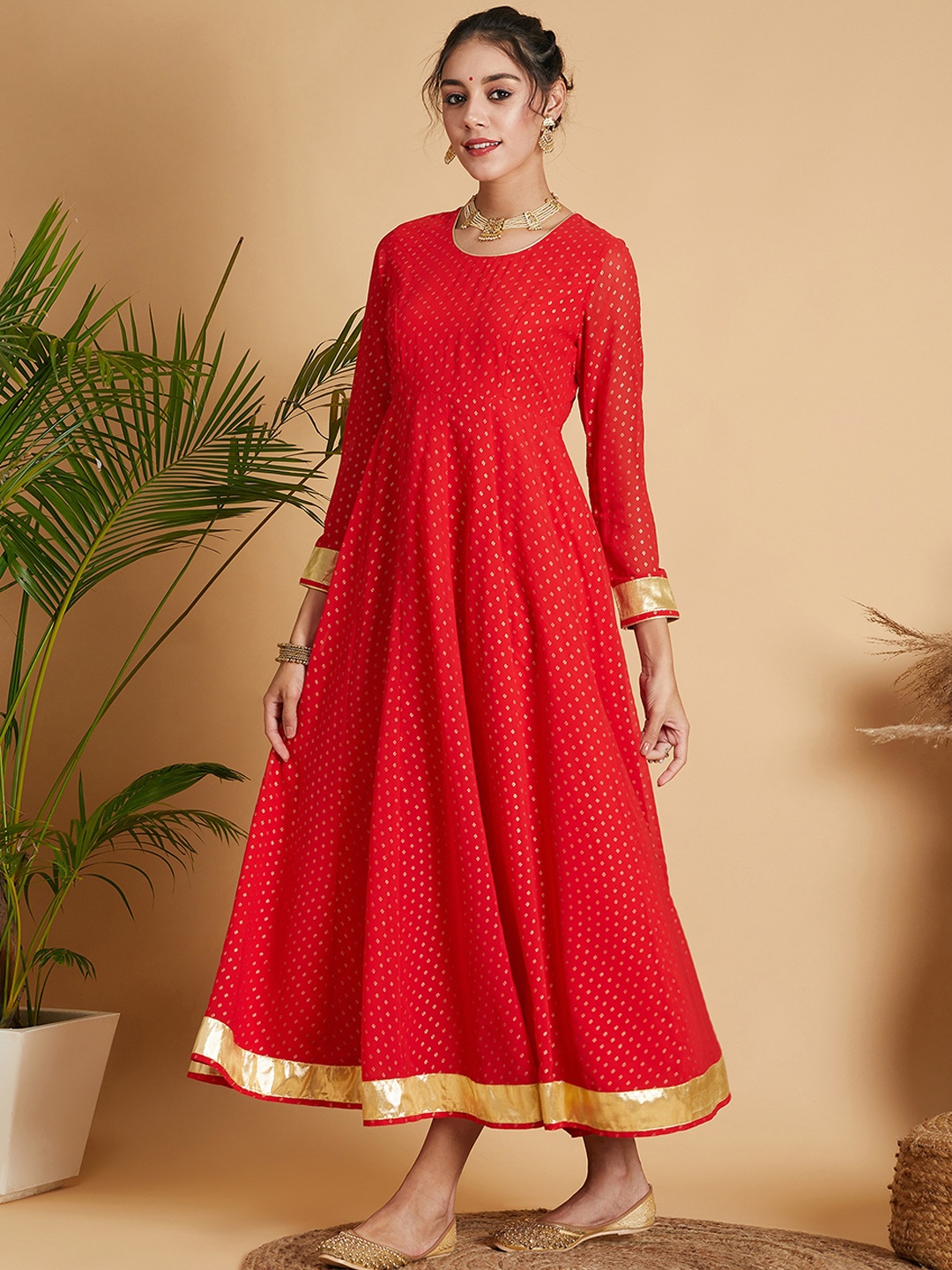 

Shae by SASSAFRAS Geometric Printed Fit & Flare Midi Ethnic Dress, Red