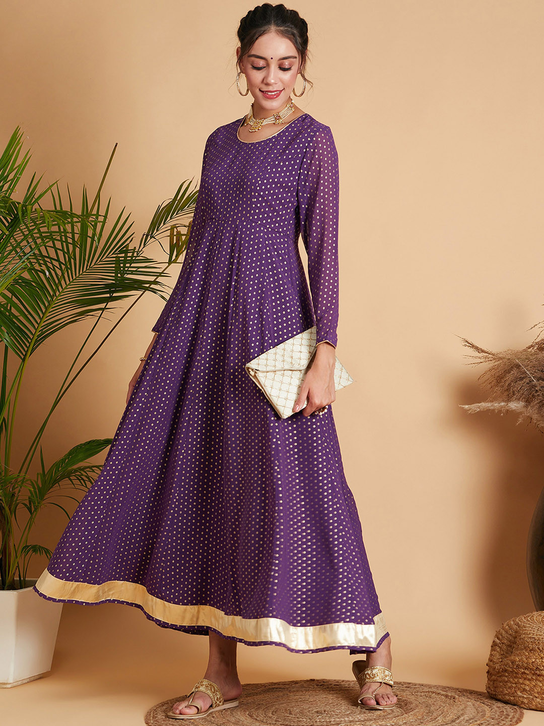 

Shae by SASSAFRAS Geometric Printed Fit & Flare Ethnic Dress, Purple