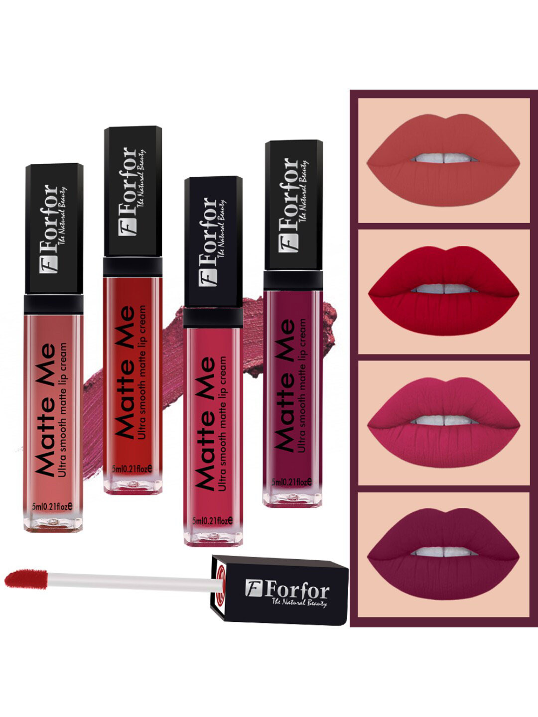 

FORFOR Set of 4 Matte Me Ultra Smooth Transferproof Liquid Lip Cream - 5 ml each, Multi