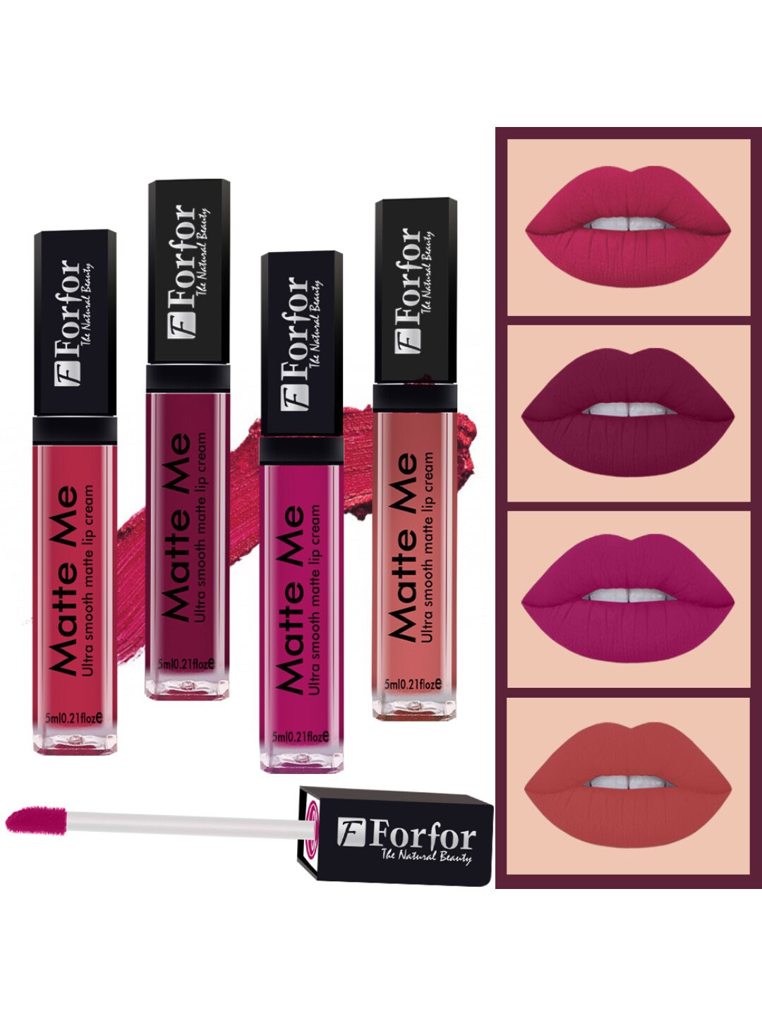 

FORFOR Matte Me 4Pcs Long Lasting Liquid Matte Lipstick Rose Red- Maroon-Pink-Nude Peach, Multi