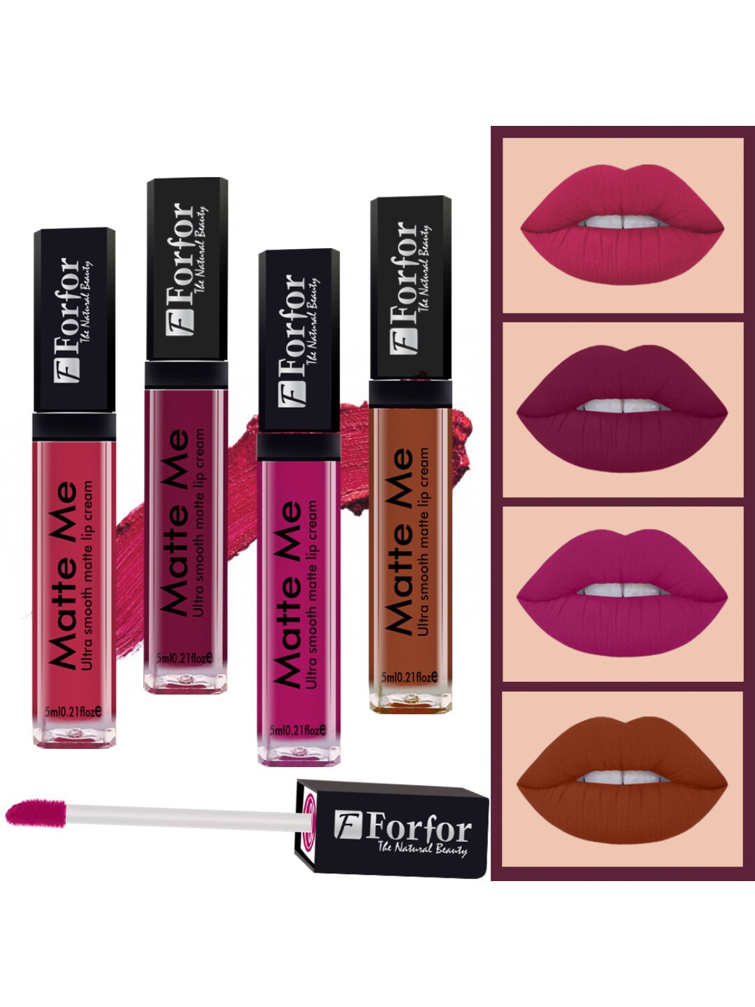 

FORFOR Set of 4 Matte Me Ultra Smooth Transferproof Liquid Lip Cream - 5 ml each, Multi
