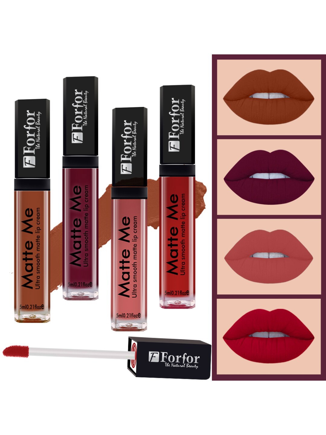 

FORFOR Set of 4 Matte Me Ultra Smooth Transferproof Liquid Lip Cream - 5 ml each, Multi
