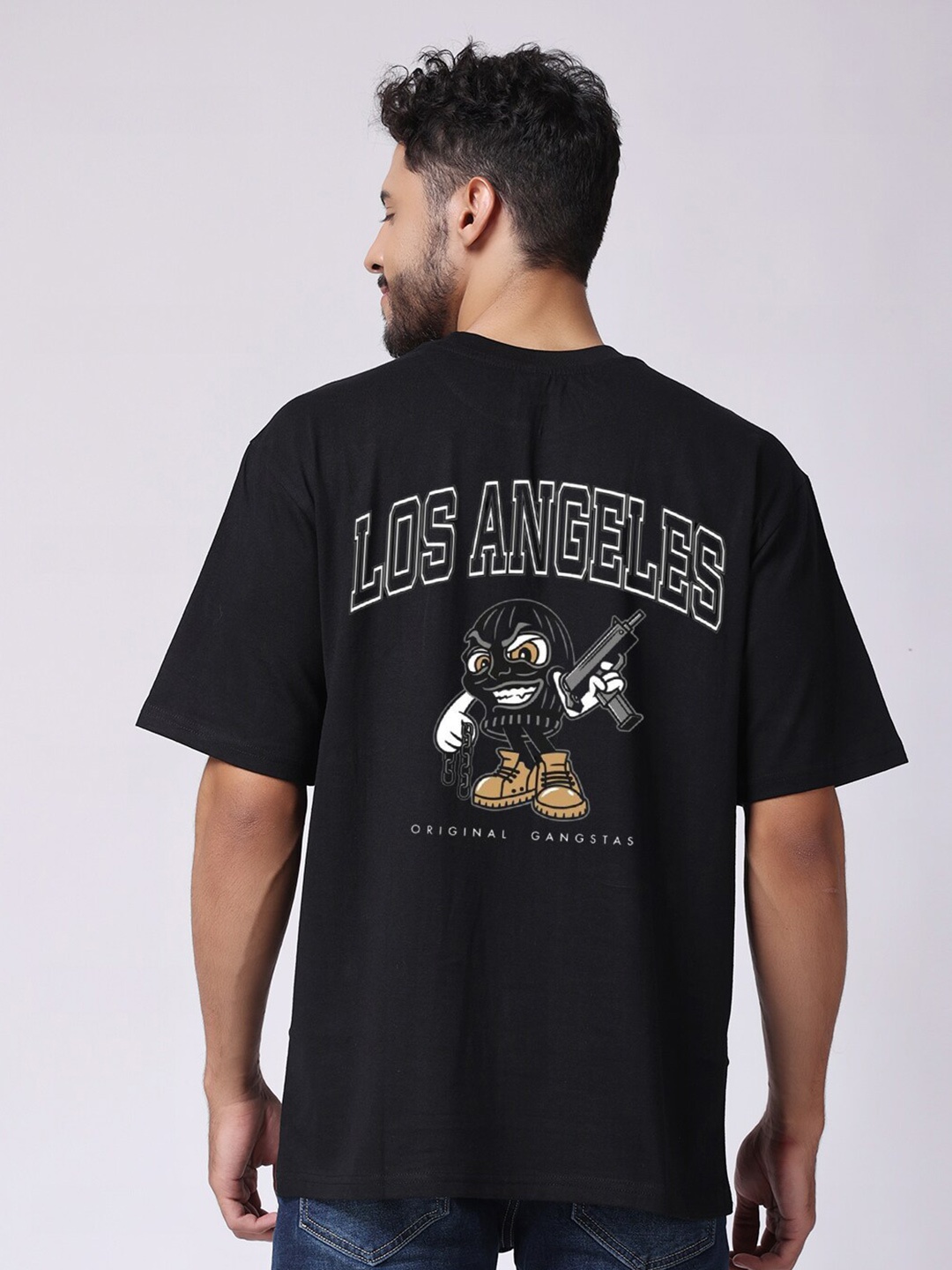 

The Label Bar Los Angeles Gangster Printed Oversized Cotton T-shirt, Black