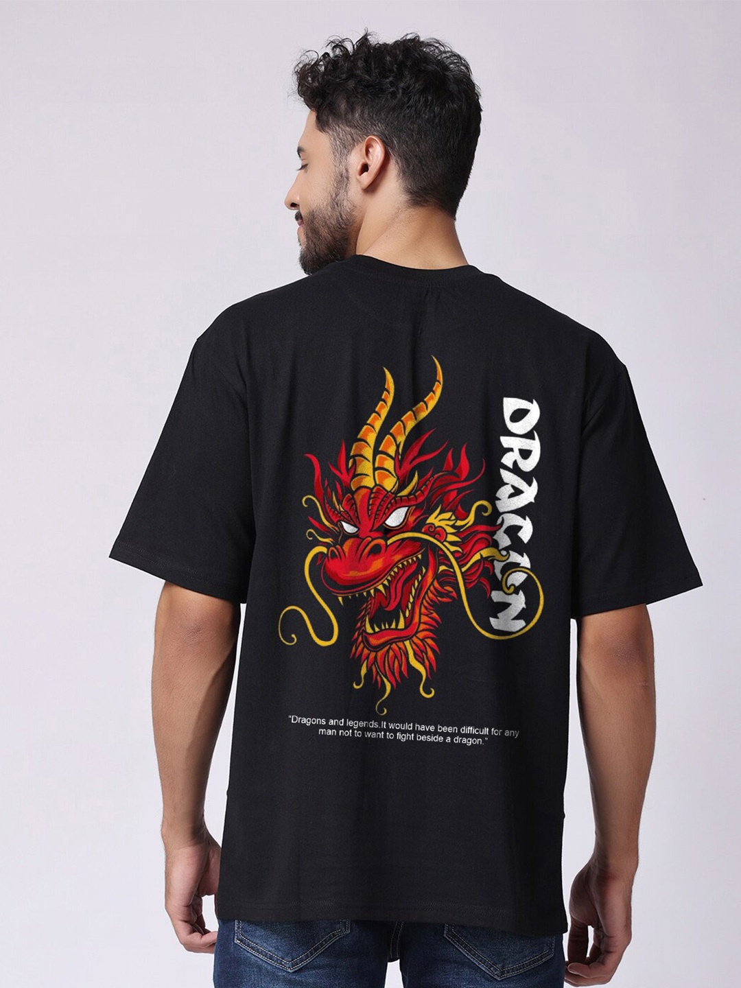 

The Label Bar Dragon Face Printed Oversized Cotton T-shirt, Black