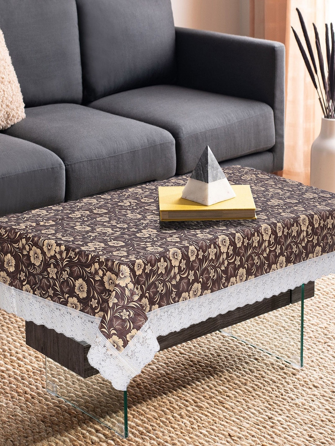 

Dakshya Industries Brown & Beige Flower Printed Waterproof Table Cover