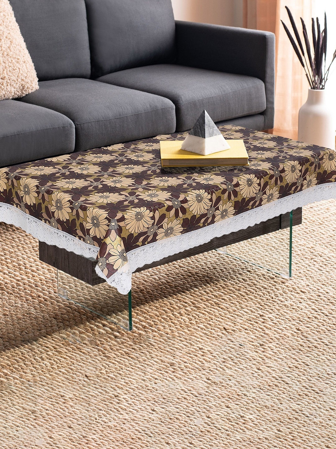 

Dakshya Industries Brown & White Flower Printed Table Cover