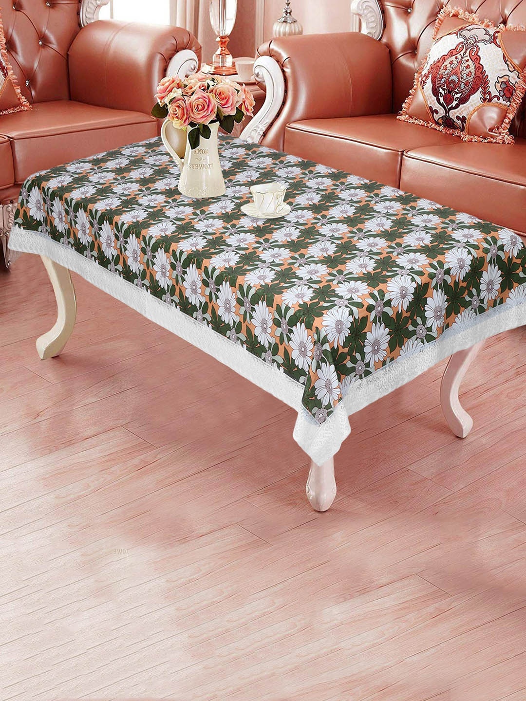 

Dakshya Industries Green & White Floral Printed 4-Seater Rectangle Table Cover
