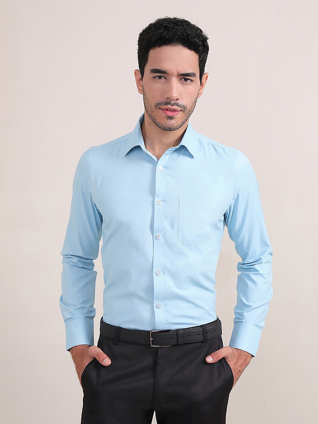 MUTAQINOTI Comfort Opaque Cotton Formal Shirt, Blue