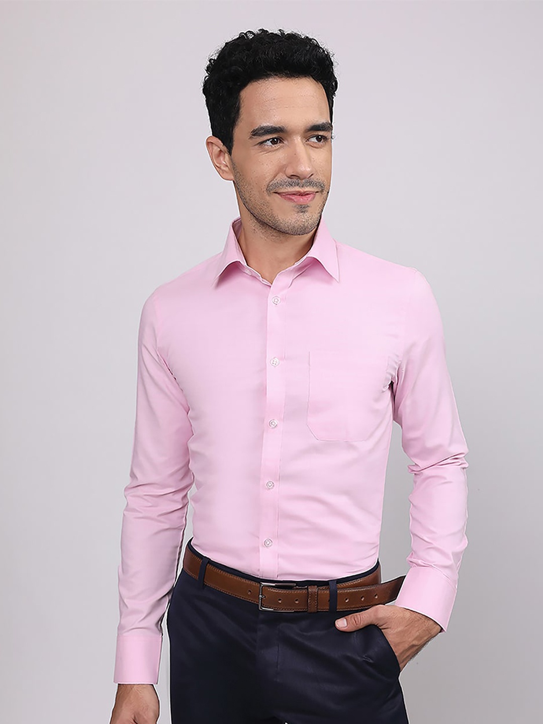 

MUTAQINOTI Comfort Fit Spread Collar Formal Cotton Shirt, Pink