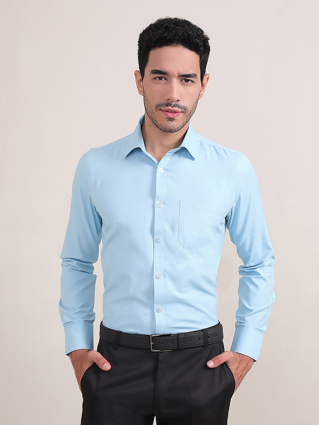

MUTAQINOTI Comfort Fit Cotton Formal Shirt, Blue