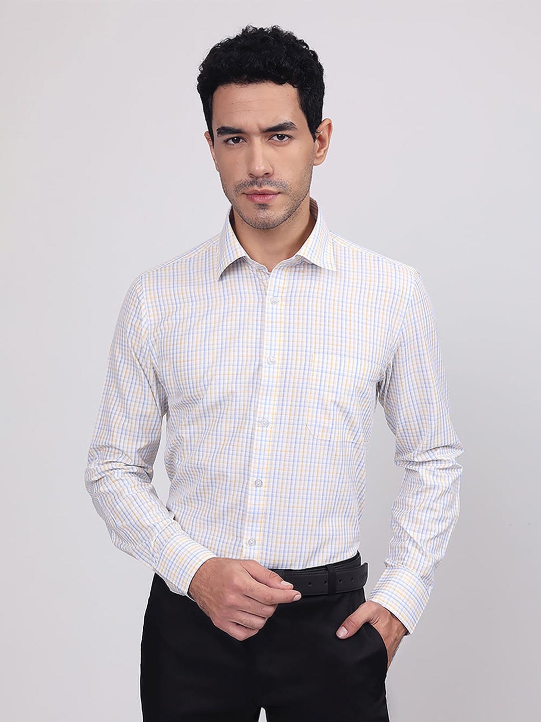 MUTAQINOTI Comfort Opaque Striped Cotton Formal Shirt, White
