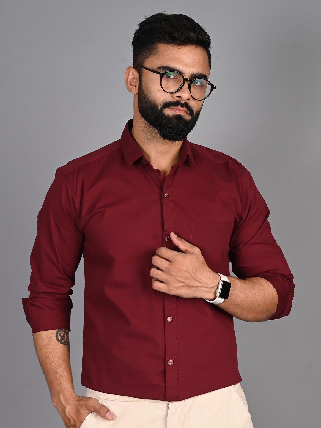 

FUBAR Spread Collar Slim Fit Formal Shirt, Maroon