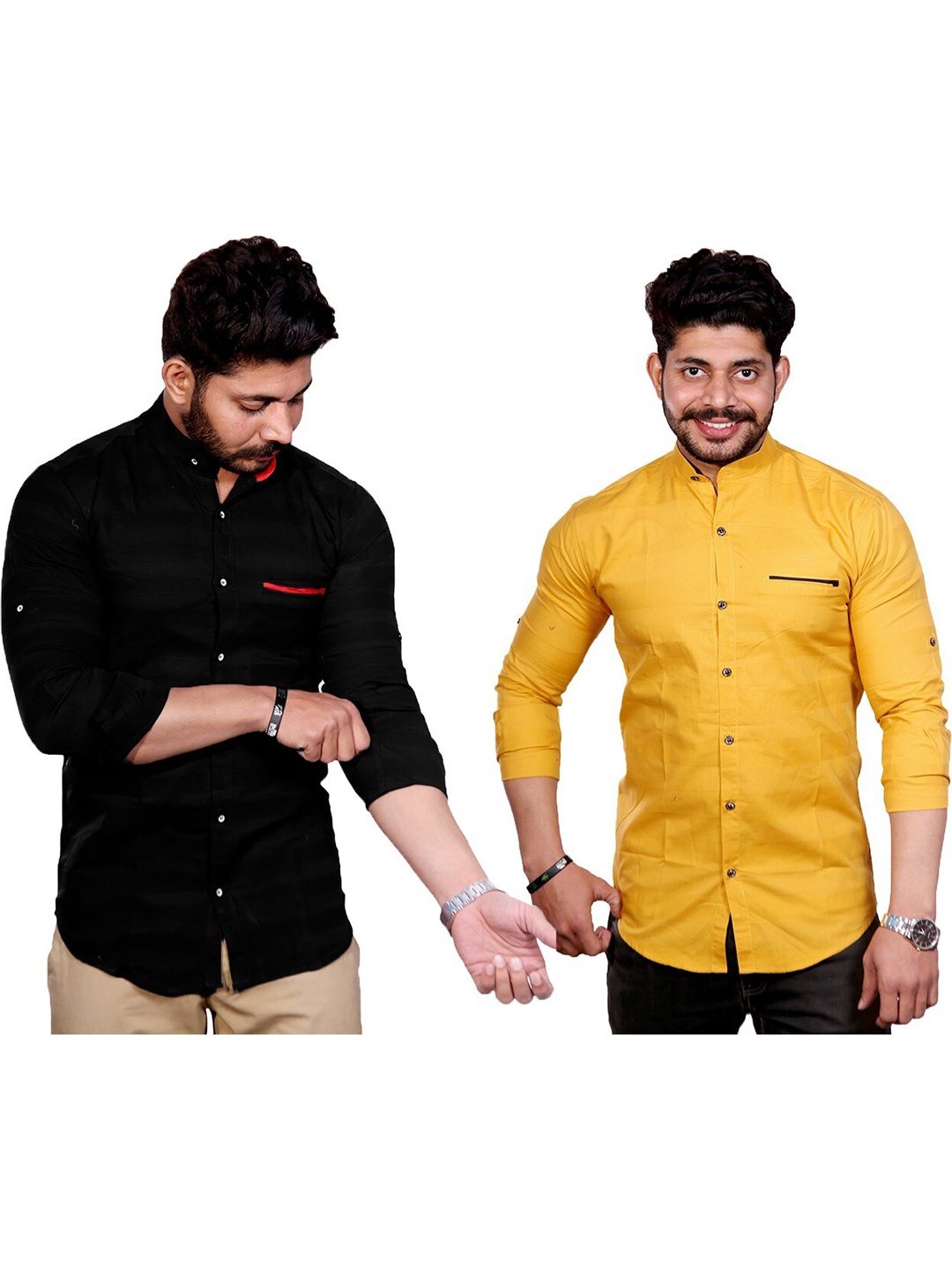 

FUBAR Pack of 2 Slim Fit Opaque Casual Shirt, Black