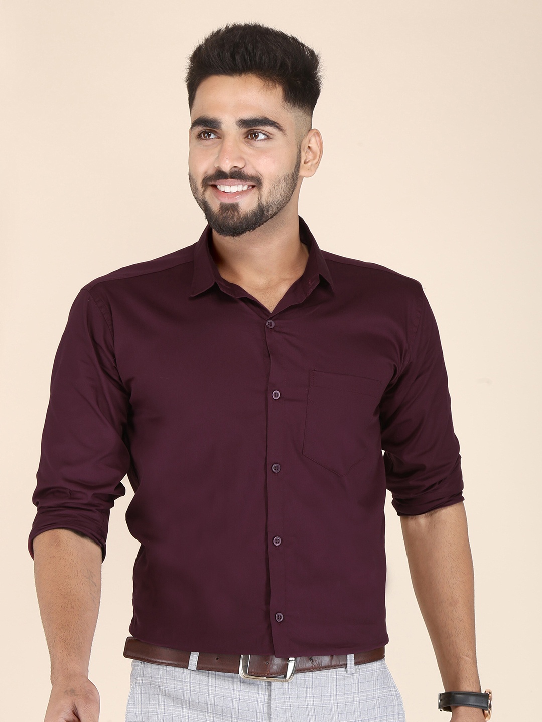 

FUBAR Slim Fit Spread Collar Formal Shirt, Purple
