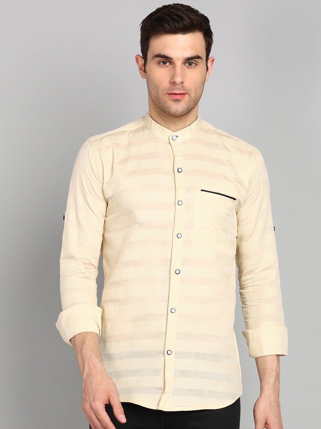 

FUBAR Slim Fit Horizontal Striped Casual Shirt, Beige
