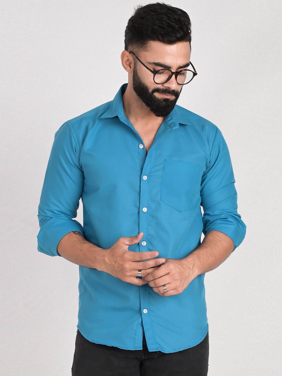 

FUBAR Slim Fit Spread Collar Long Sleeve Pocket Casual Shirt, Blue
