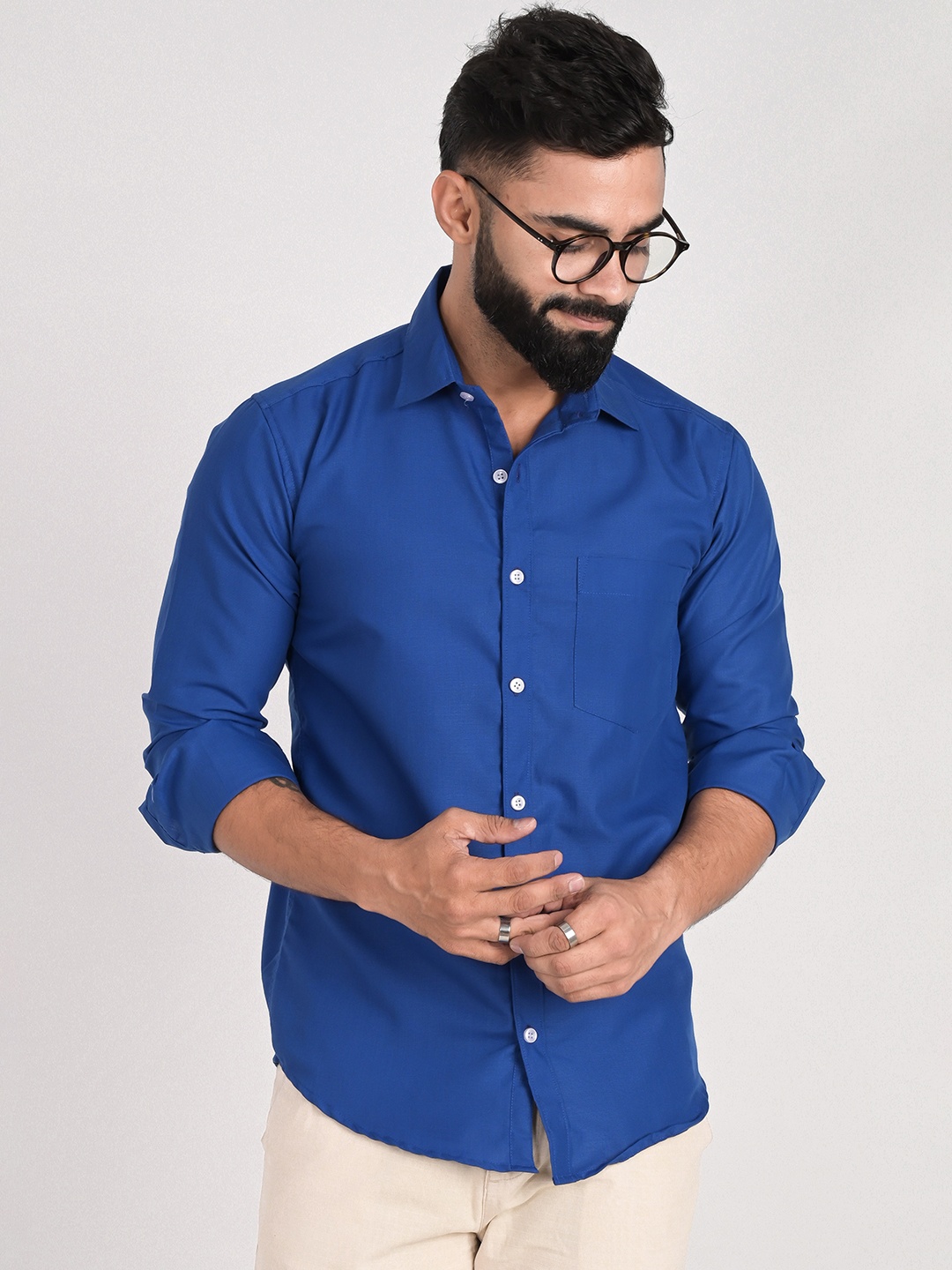 

FUBAR Spread Collar Slim Fit Opaque Cotton Casual Shirt, Blue