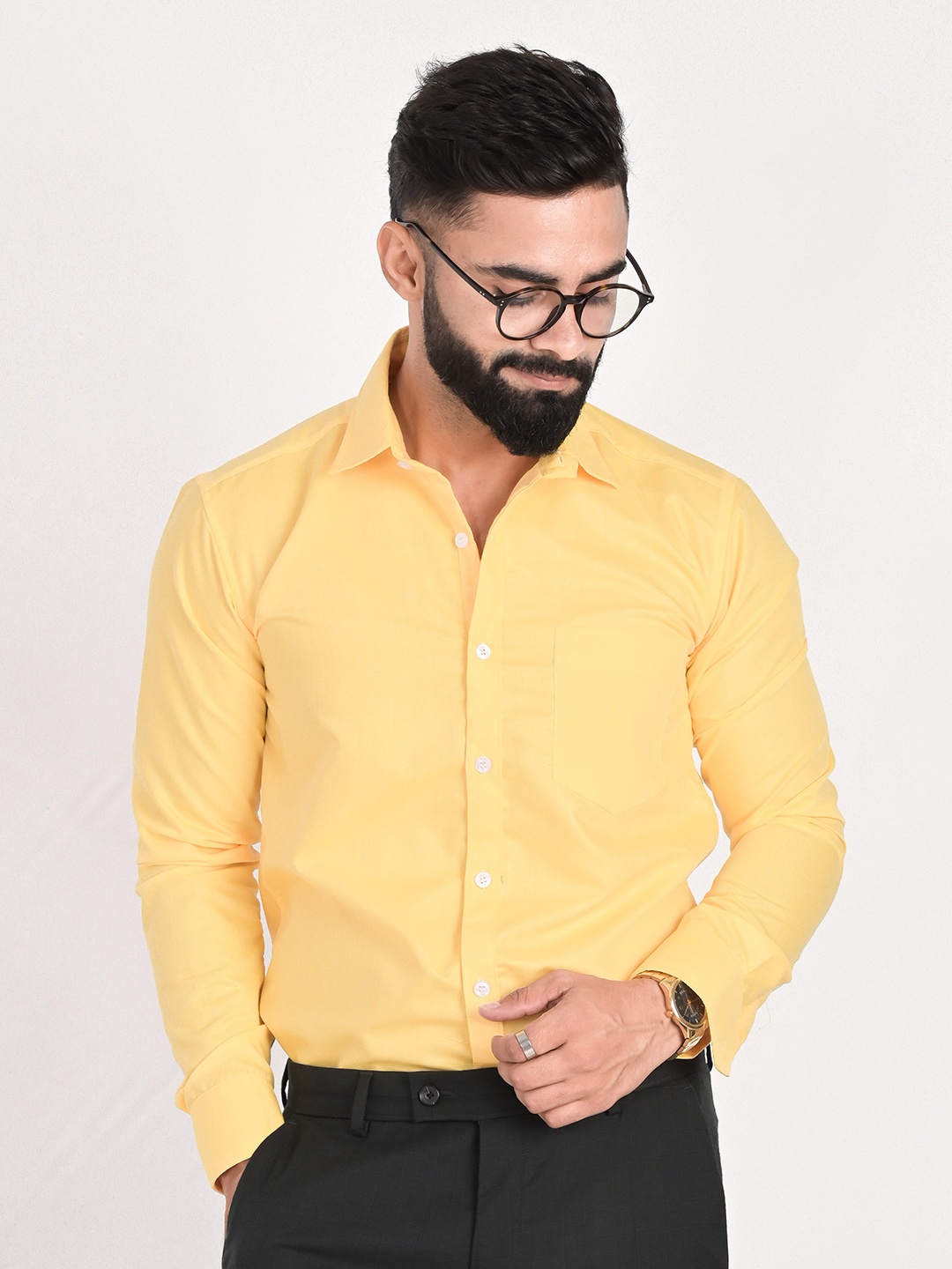 

FUBAR Slim Fit Spread Collar Formal Shirt, Yellow