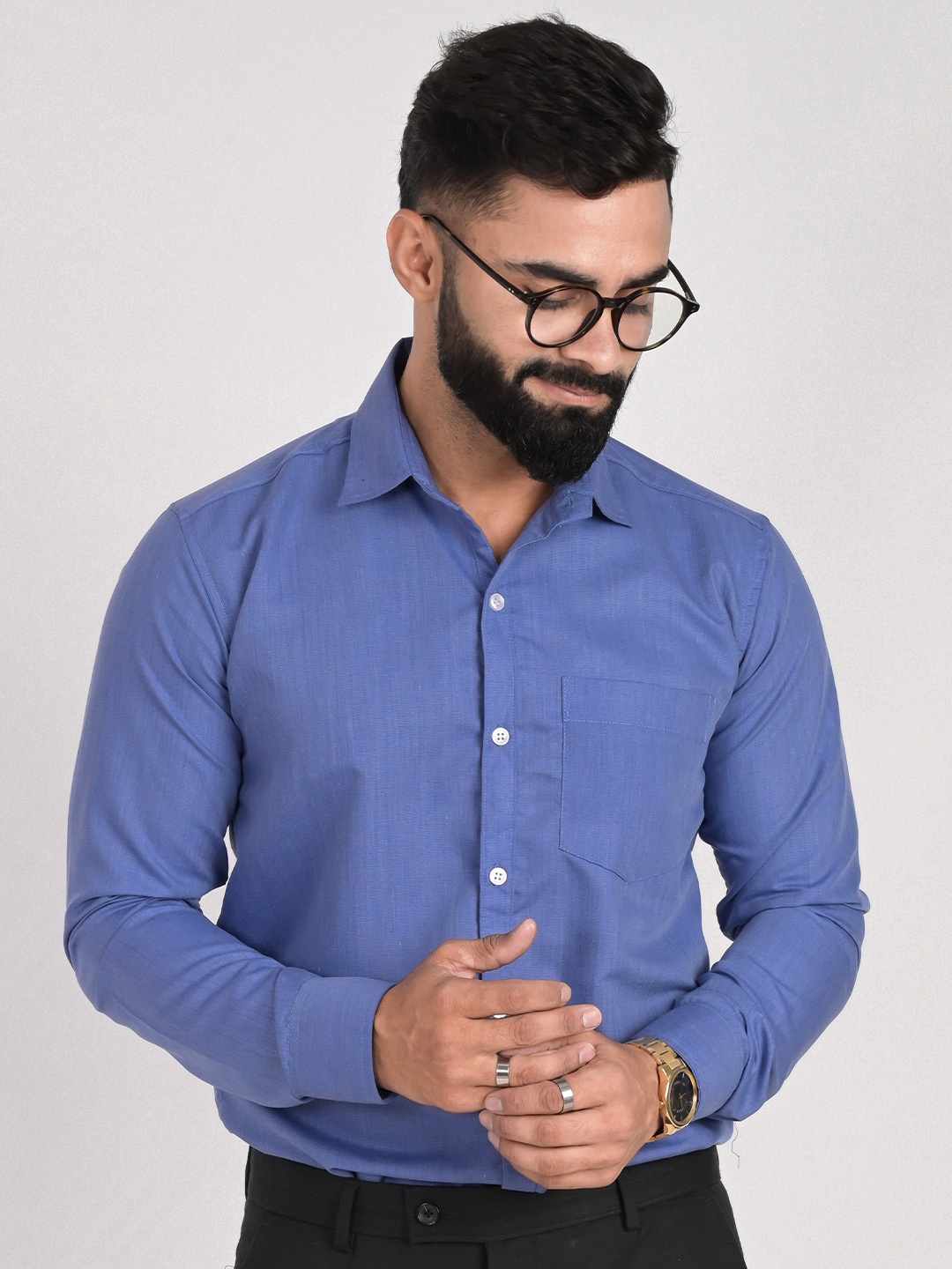 

FUBAR Spread Collar Slim Fit Opaque Cotton Formal Shirt, Blue