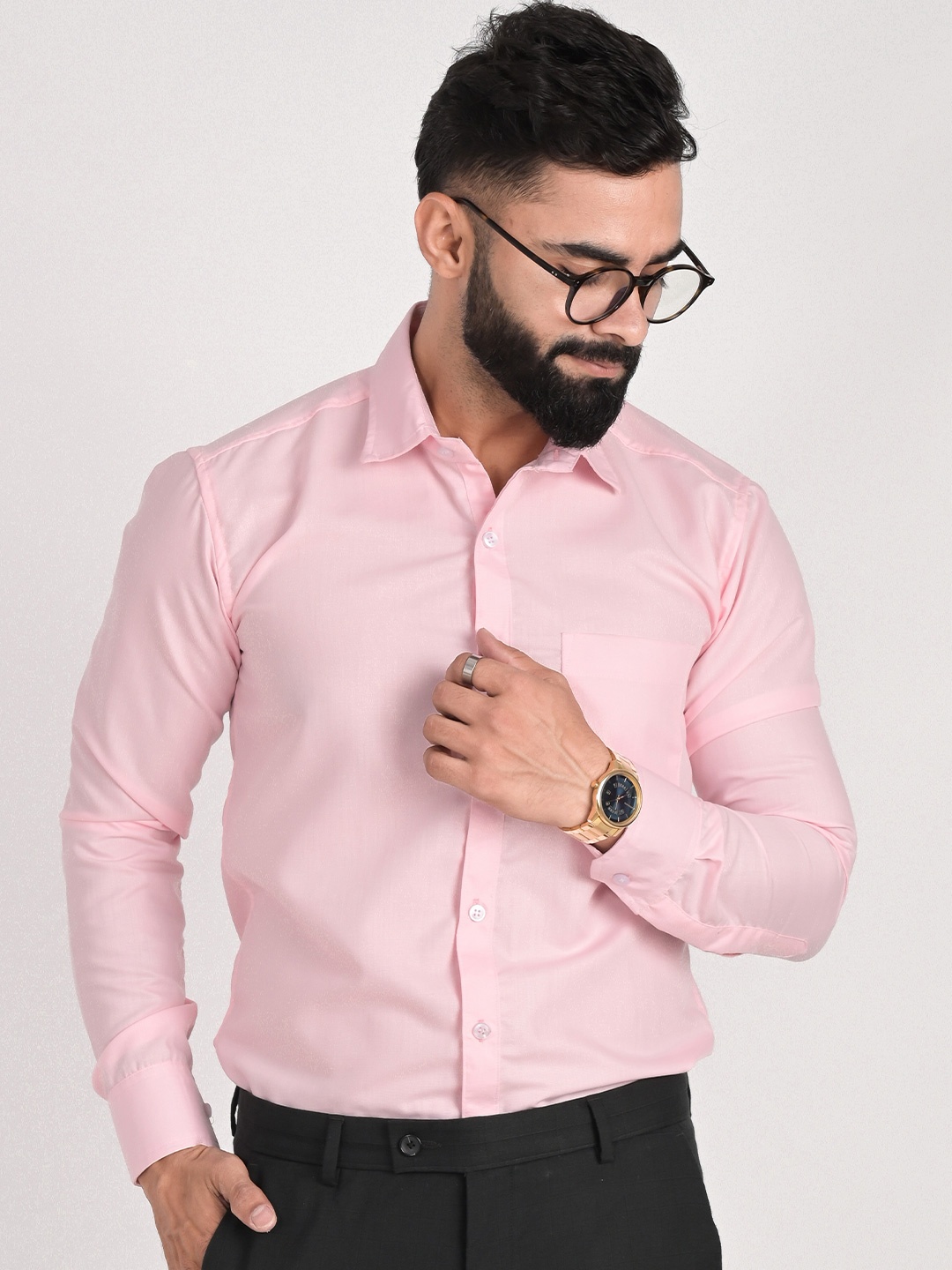 

FUBAR Spread Collar Slim Fit Opaque Cotton Formal Shirt, Pink