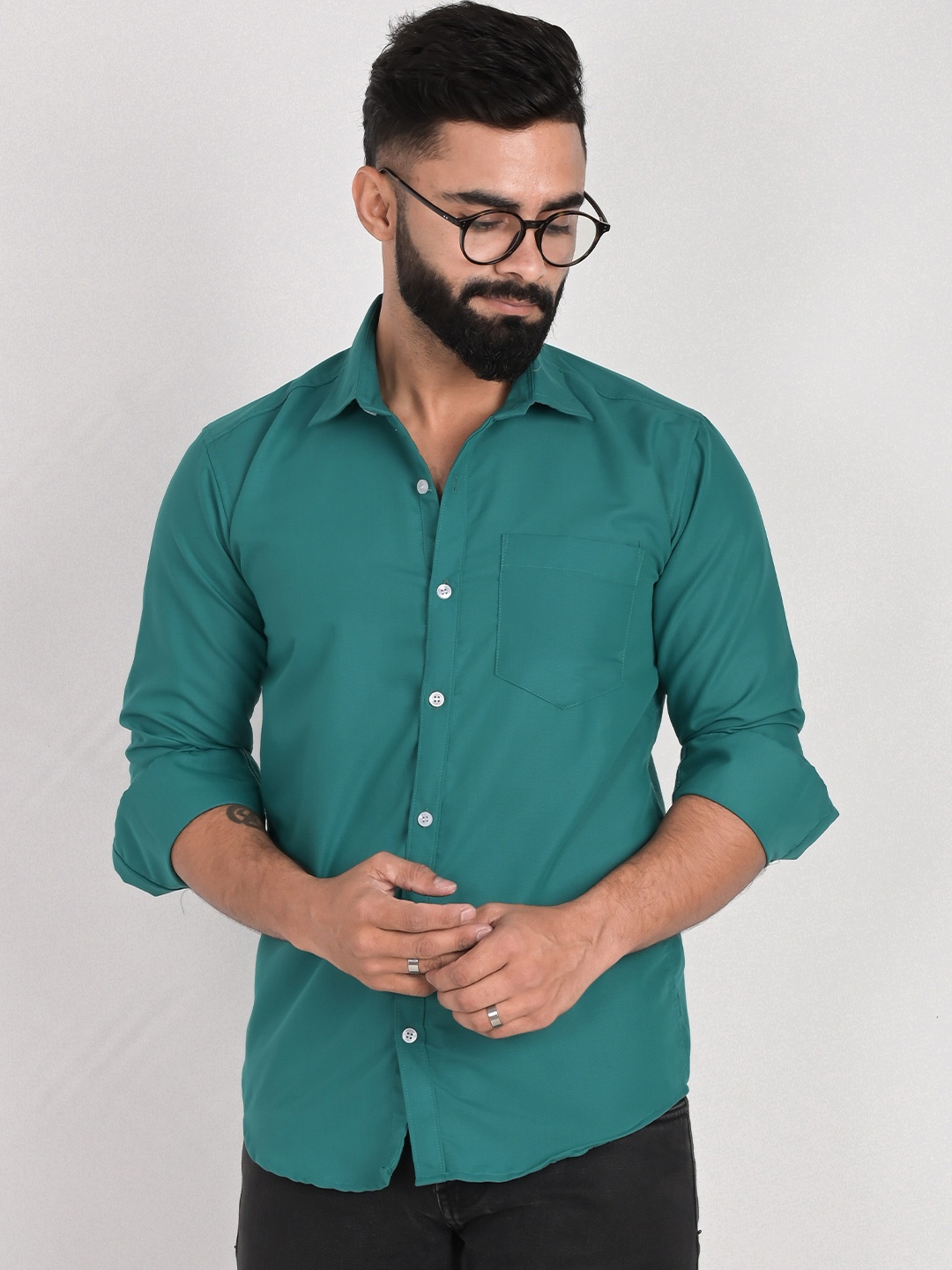 

FUBAR Spread Collar Slim Fit Opaque Cotton Casual Shirt, Green